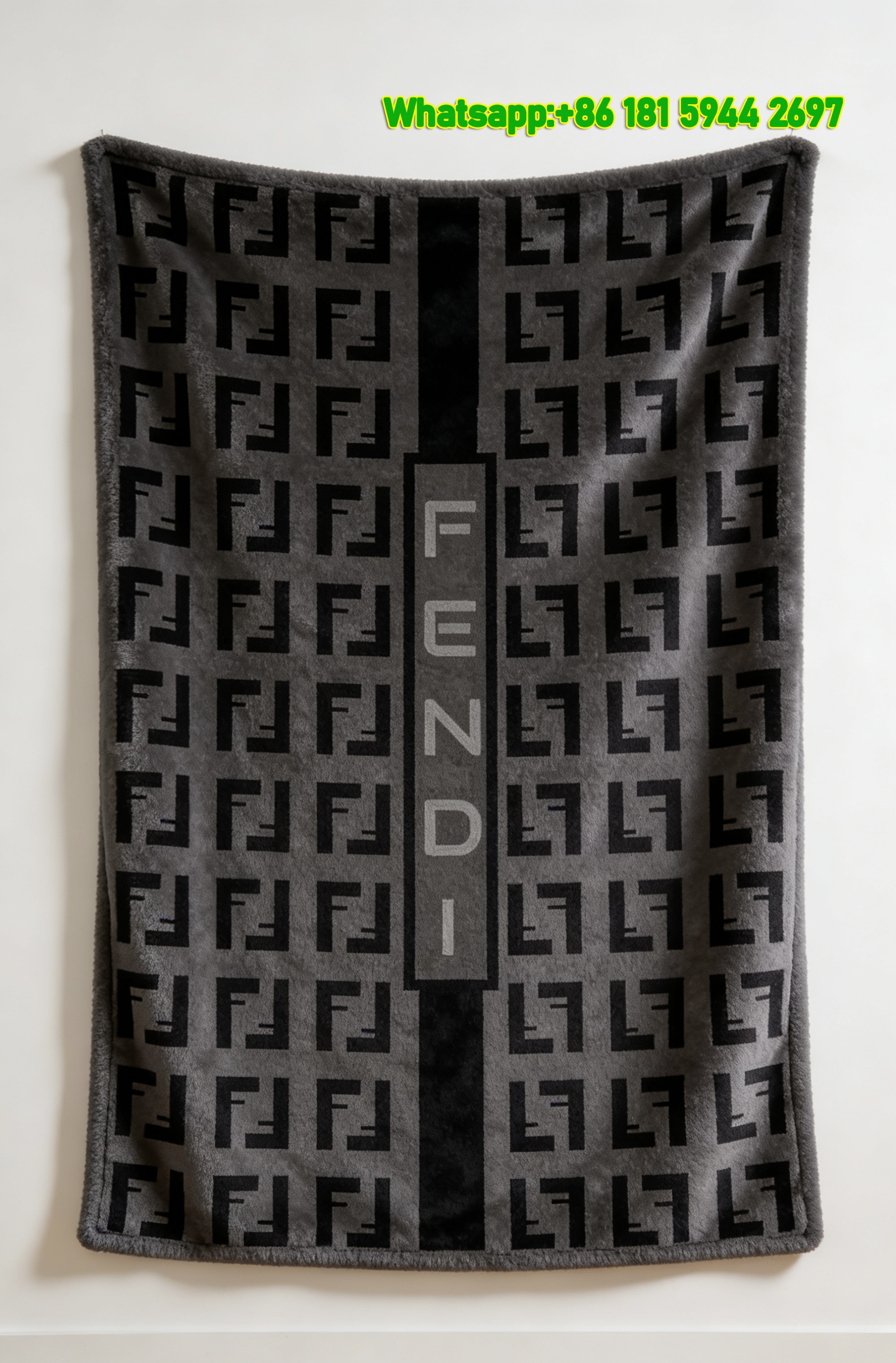 Fendi Black FF Monogram Flannel Sofa Throw Blanket Minimalist Wall Decor IMG_9524